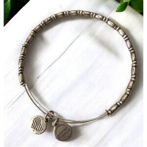 Alex And Ani Silver Plated Charm Bangle With Oval Silver Beads 2.0"- 3.5"